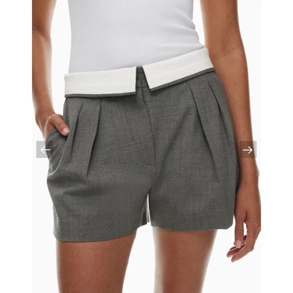 NWT Aritzia Babaton Bureau Grey Fold Over Shorts Woman’s SZ 8 - Picture 3 of 12